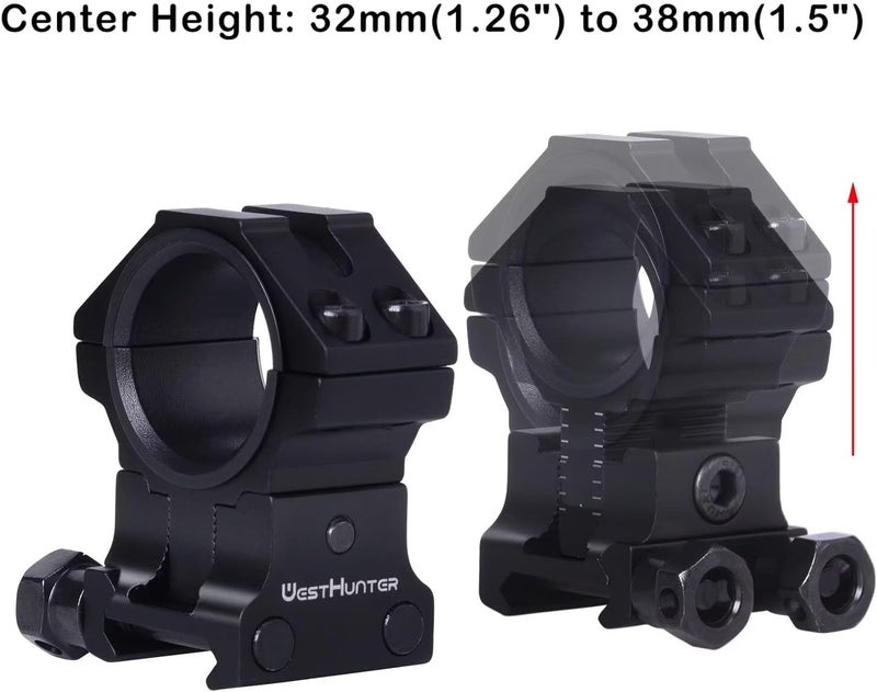 WestHunter Optics Adjustable Height Picatinny Scope Rings, 1 Inch 30 mm Precision Scope Mount | 6 Colors - Image 3